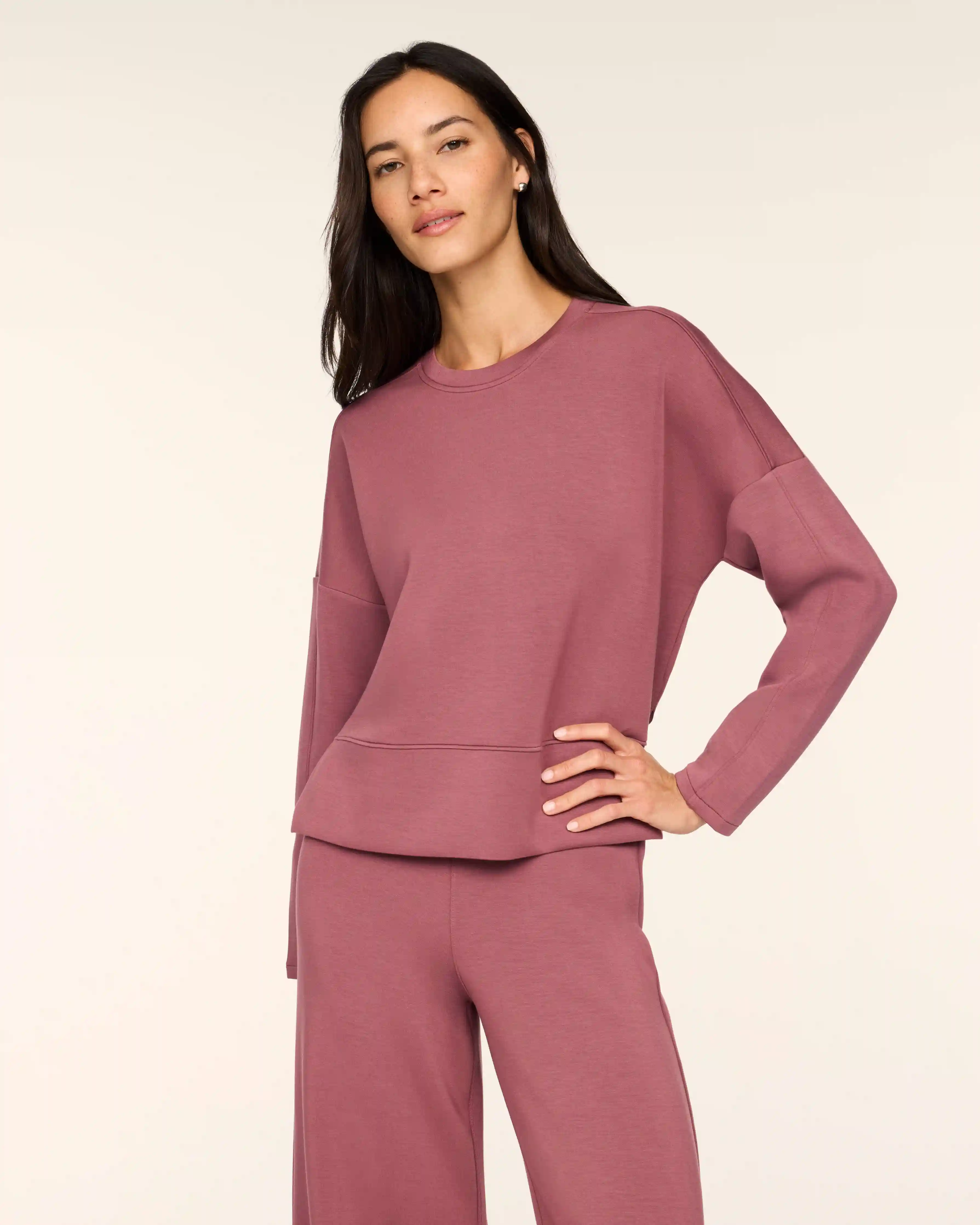 SPANX AirEssentials® Crewneck Long Sleeve Top | Rum Raisin